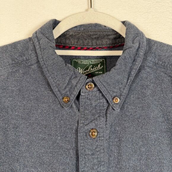 Woolrich Button Down Shirt Mens L Midnight Blue Heather Long Sleeve Pocket - Picture 6 of 13